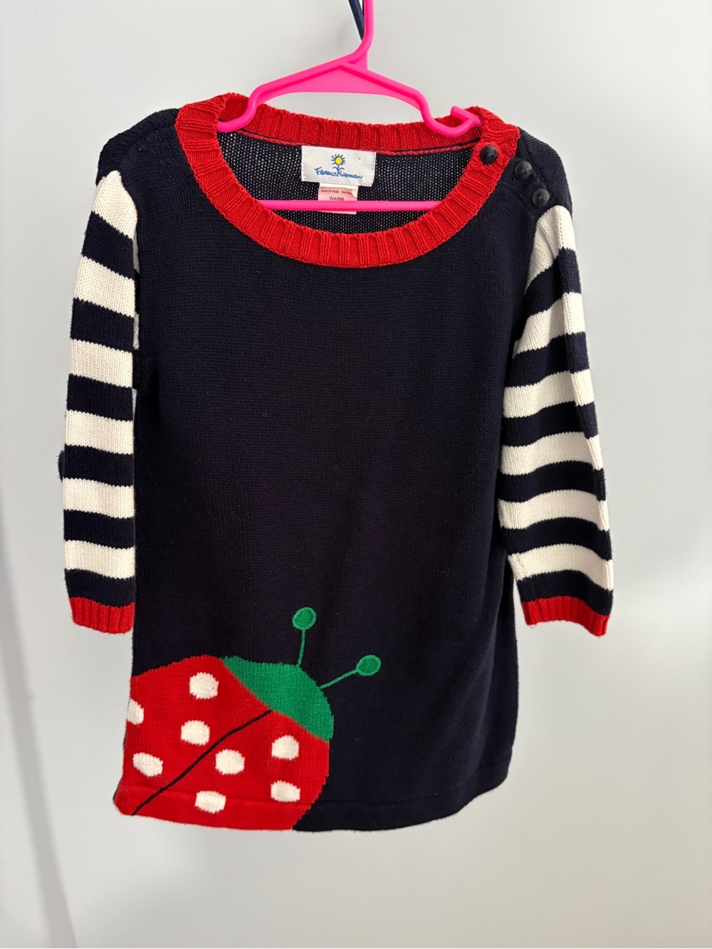 Florence Eiseman Navy Dress with Red Ladybug and Green Accent